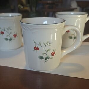 Pfaltzgraff Cream Mugs with Red Berry Design
